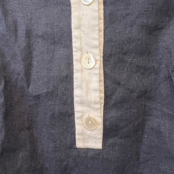 Tuckernuck Navy and White V-Neck Tunic  Size XS. 100% Linen - Picture 2 of 7
